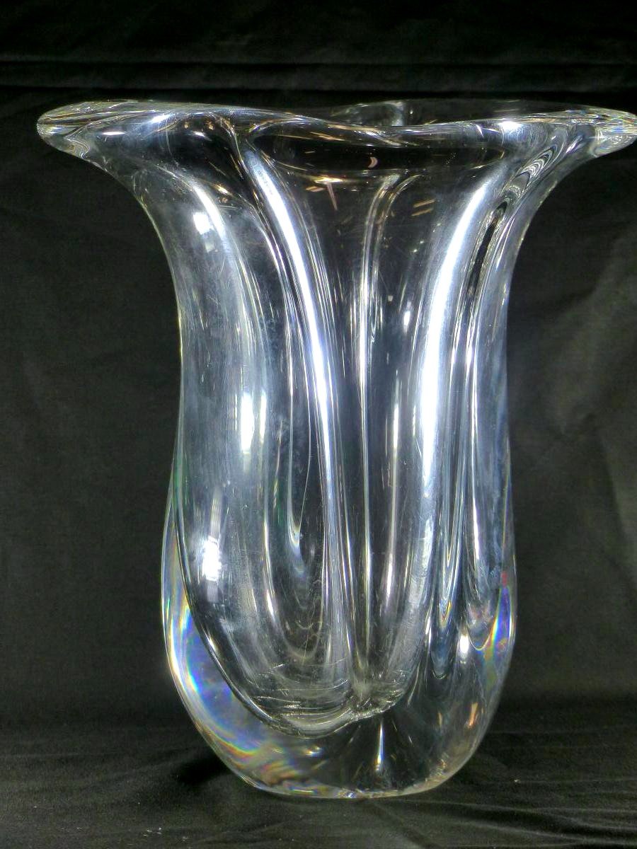 7 kgs 600  28 cms important vase cristal en forme de fleur d arome marqué sèvres sous la base -photo-2