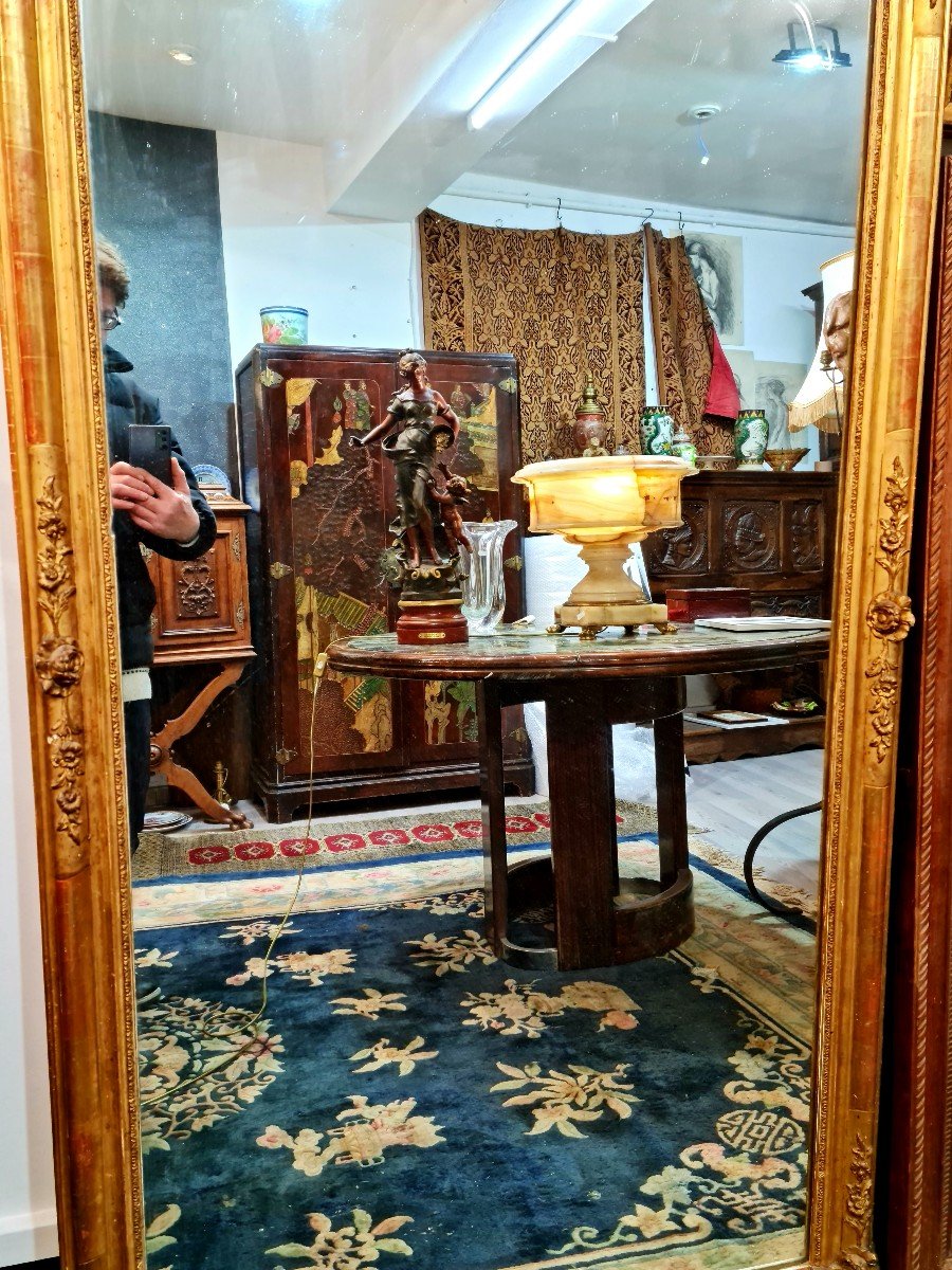 Grand Miroir Epoque Louis Philippe Milieu XIX E Glace Mercure Bois Dorė Feuille -photo-4