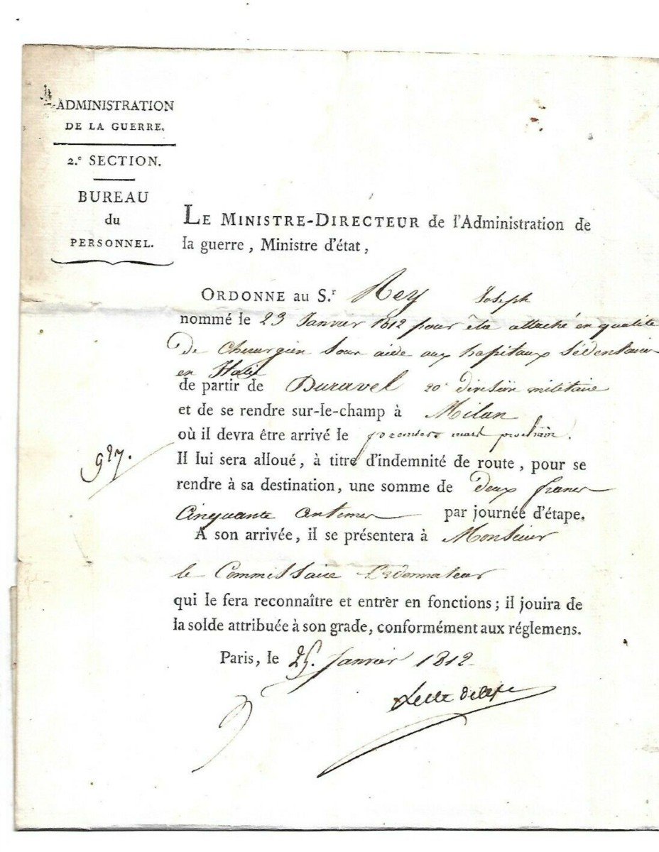 1812 Chirurgie Empire  Napoléon.  Signée manuscrit Lacuée Ministre. Guerre Napoleon -photo-2