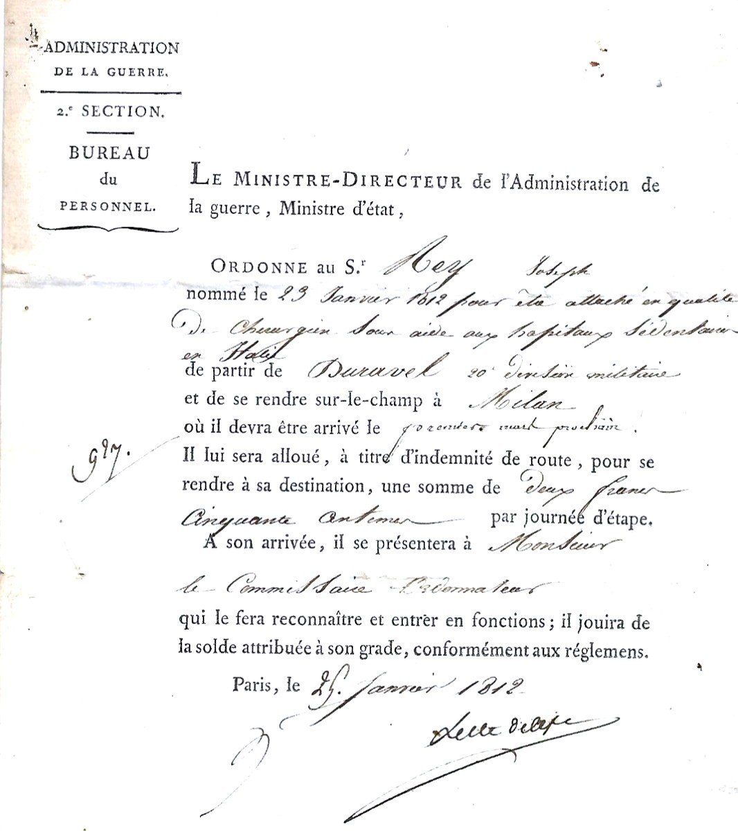 1812 Chirurgie Empire  Napoléon.  Signée manuscrit Lacuée Ministre. Guerre Napoleon 