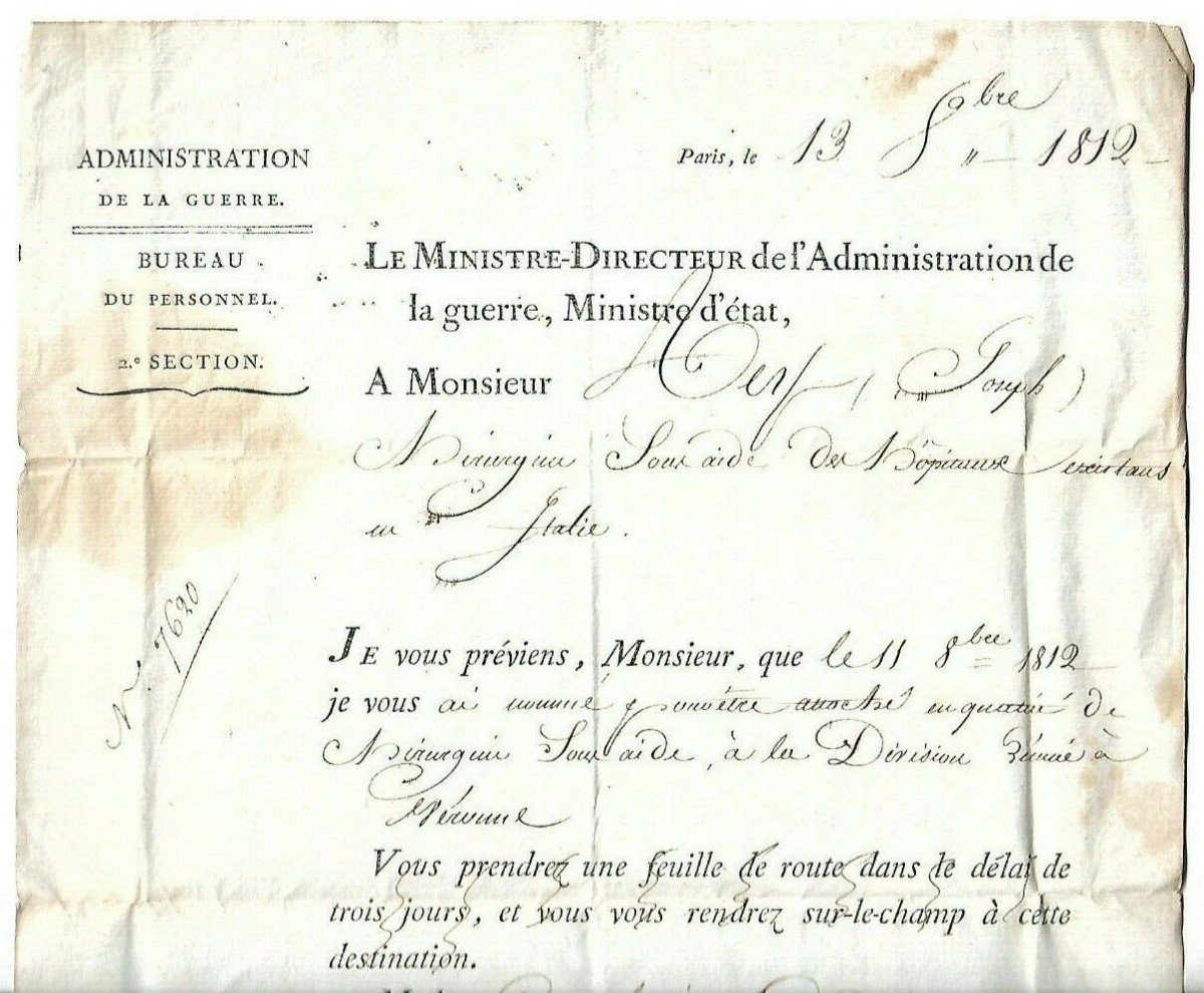 1812 Letter Signed Marechal Clarke Duc De Feltre Minister War Napoleon Empire