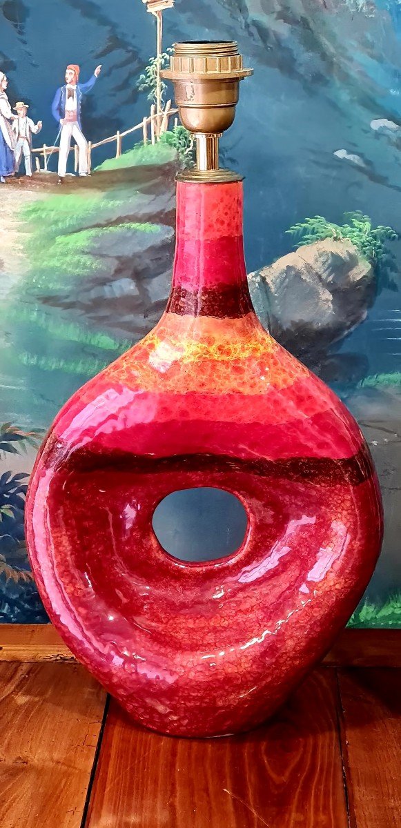A Red Enamelled Ceramic Lamp XX Eme Design Deco-photo-2