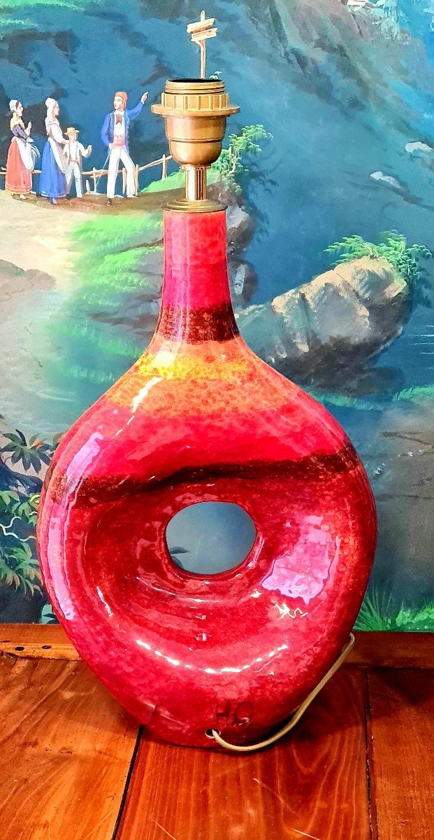 Une Imposante  Lampe Ceramique Rouge Emaillėe XX Eme Design Deco-photo-3