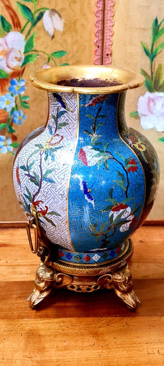 Rare Cloisonne Vase China Bronze Base D Edouard Lievre And Barbedienne XIX Eme Napoleon III -photo-2