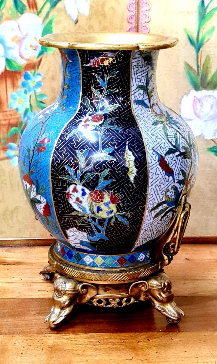 Rare Cloisonne Vase China Bronze Base D Edouard Lievre And Barbedienne XIX Eme Napoleon III -photo-3