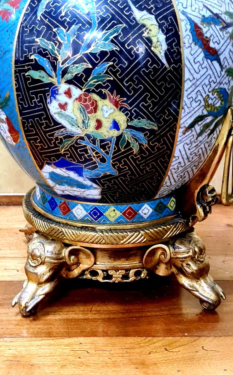 Rare Cloisonne Vase China Bronze Base D Edouard Lievre And Barbedienne XIX Eme Napoleon III -photo-1