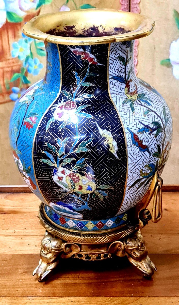 Rare Cloisonne Vase China Bronze Base D Edouard Lievre And Barbedienne XIX Eme Napoleon III -photo-2