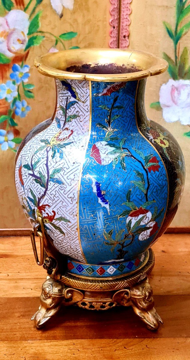 Rare Cloisonne Vase China Bronze Base D Edouard Lievre And Barbedienne XIX Eme Napoleon III -photo-3