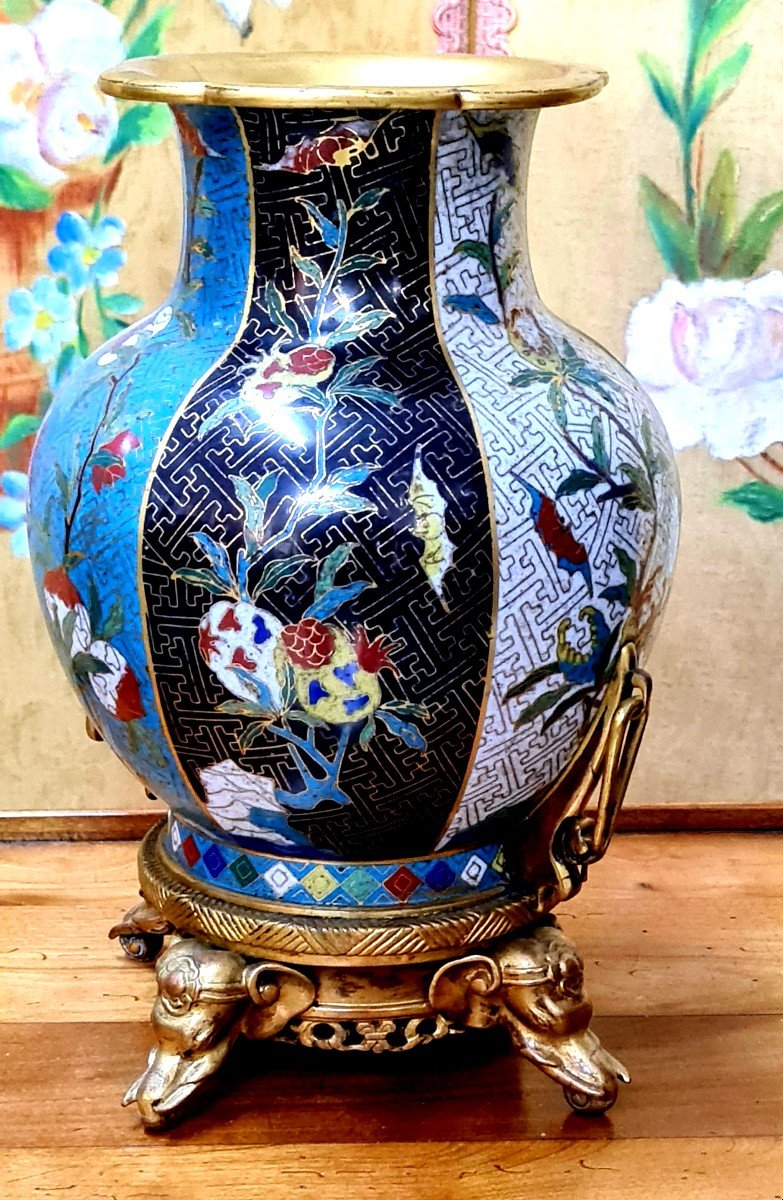 Rare Cloisonne Vase China Bronze Base D Edouard Lievre And Barbedienne XIX Eme Napoleon III 