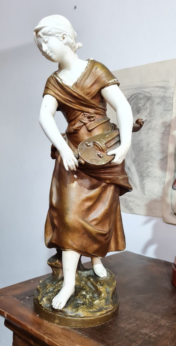 Circa XIXe statue Jeune Fille A La Vielle Biscuit de porcelaine Signė Auguste Moreau statuaire napoleon III art nouveau epoque-photo-6