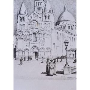 Gaston Balande Litho Circa 1935 Saint Front Cathedral Angouleme D Period Art Deco