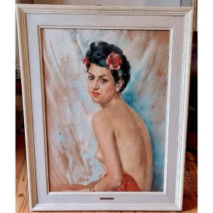 Big Size !!! Signed By Jean-albert Grand-carteret (1903-1954). Portrait Of Young Brunette Woman. Pastel Signed