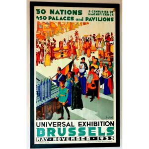 Belgium Original Poster Universal Exhibition Brussels 1935 J Van Den Bergh Art-deco Period