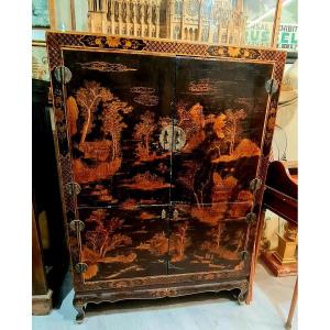 Buffet Armoire Cabinet En Laque De Chine Noir Et Or 