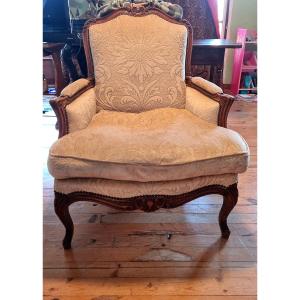 Large Bergere Louis XV sculpté  epoque xviii eme siecle