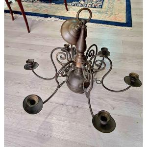 Large Old Dutch Chandelier Late XIX Beginning XX E 6 Branches Electrification A Review