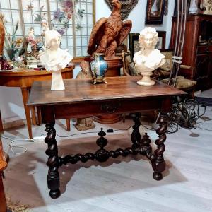 Table Office Living Room Louis XIII Walnut Twisted Base Period XVII E