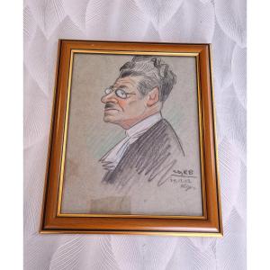 Charcoal Drawing Signed "carb" Caricature From Art Nouveau Period Early XX XXth Pastel Painting 