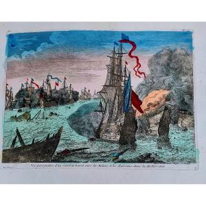 Circa 18th Century Optical View Enhanced Colors Hand Engraving Etching Print 18th Century Painting 