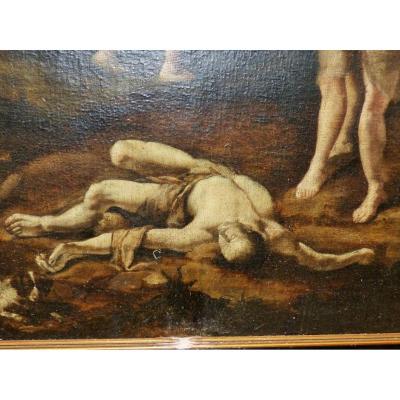 Large Painting Oil  Circa XVII Eme Siecle Abel Et Cain 17 Century Louis XIII Religeous God Holly Spirit 