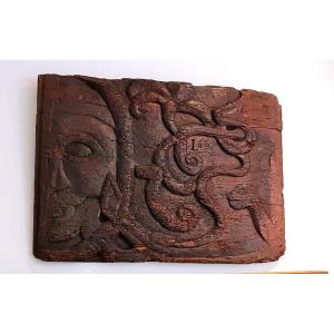 Carved Wood Panel Sculpture XVII Dated Rare Subject