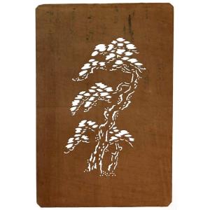 Katagami Circa Meiji Stencil Painting Japan End XIXth In Mulberry Bark Bonsai Pine Pattern