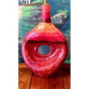 A Red Enamelled Ceramic Lamp XX Eme Design Deco