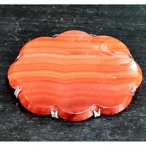 Large And Old Brooch Jewerly  In Naturalagate Silver Mount