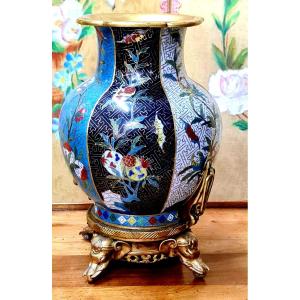 Rare Vase Cloisonnė Chine Pietement Bronze D Edouard Lievre Et Barbedienne XIX Eme Napoleon III japonisant napolėon 3 japonisme 