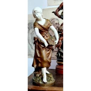 Circa Nineteenth Young Girl With Old Biscuit Signed Auguste Moreau Statue 