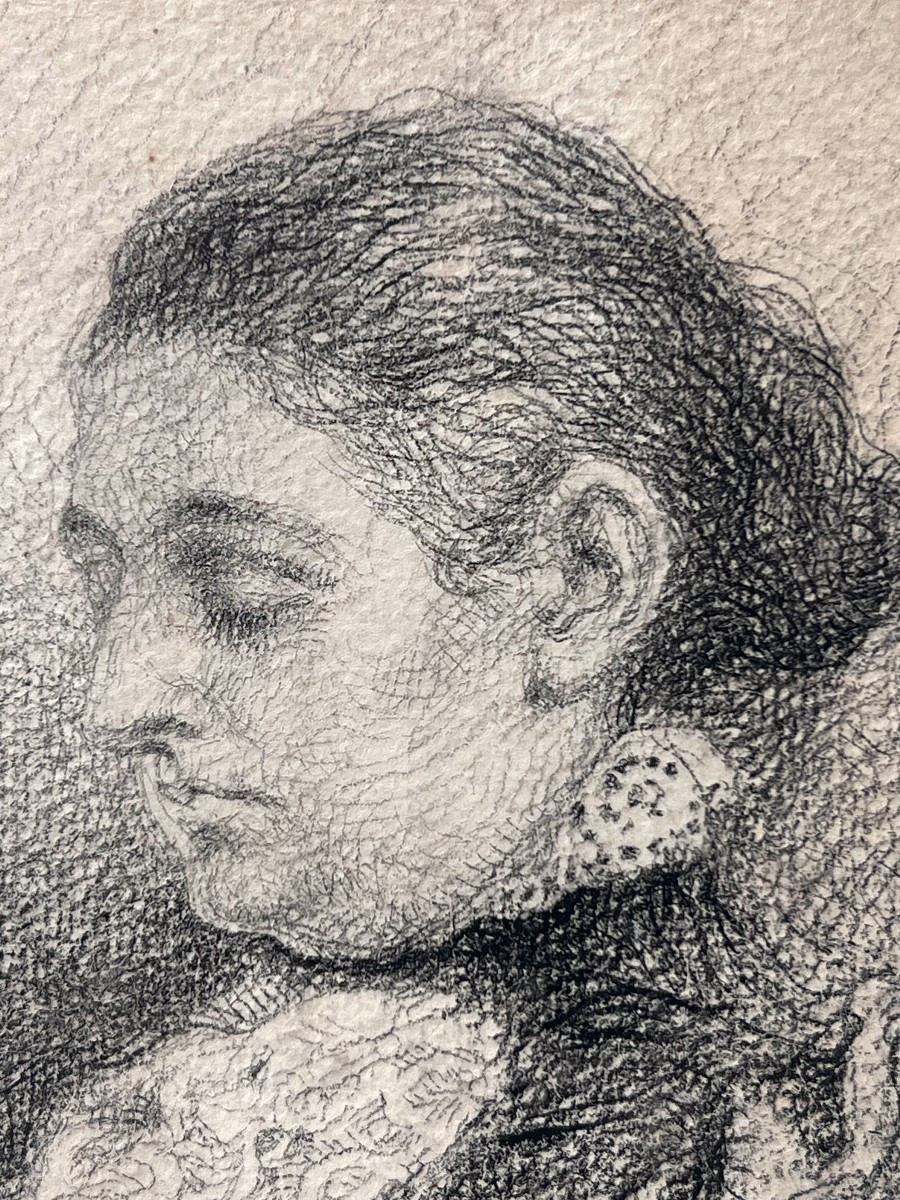 Gaston LA TOUCHE - Portrait de sa femme Jacqueline à la couture - dessin-photo-2