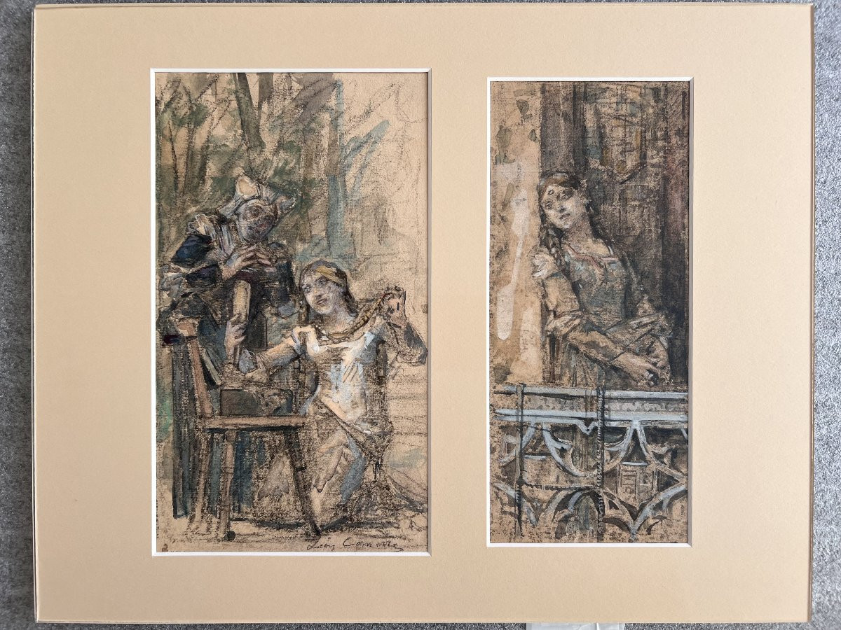 L&eacute;on COMERRE - Paire de dessins d&#039;apr&egrave;s Rom&eacute;o et Juliette-photo-4