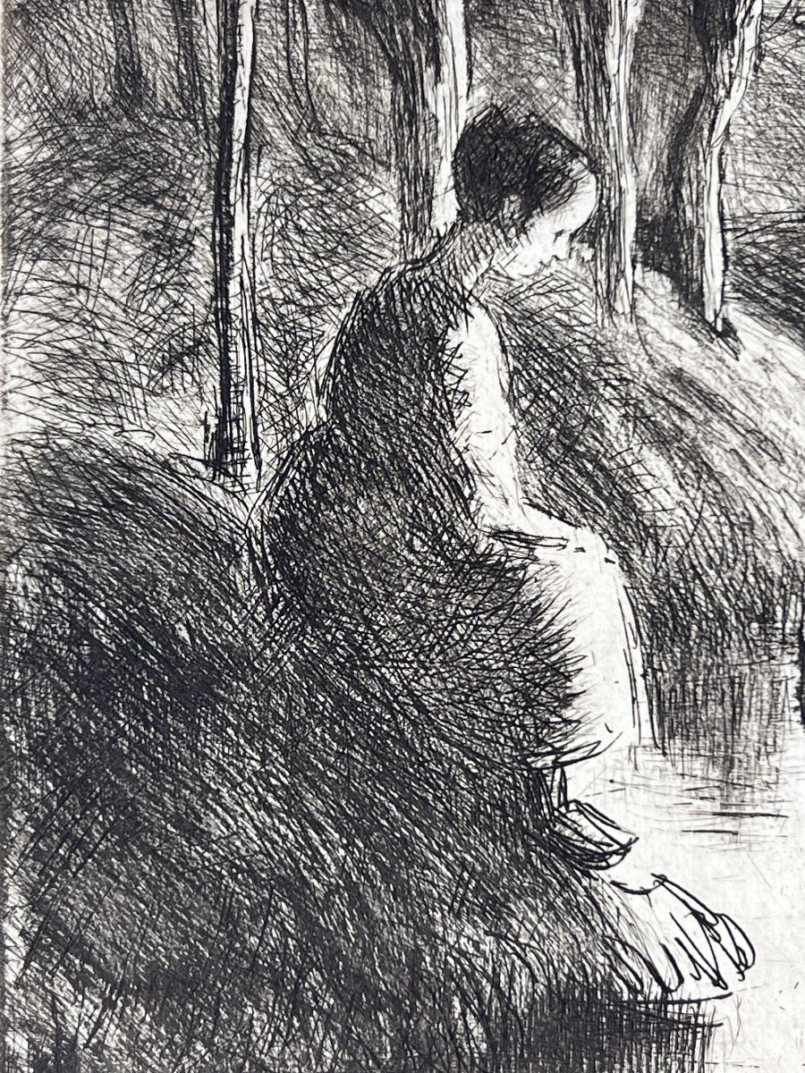 Camille Pissarro - Vachere Au Bord De l'Eau - Etching And Drypoint-photo-2