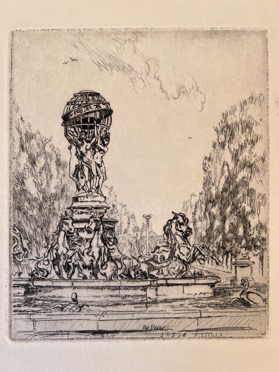 Eugène VÉDER - La Fontaine de l'Observatoire (Paris) - eau-forte-photo-4