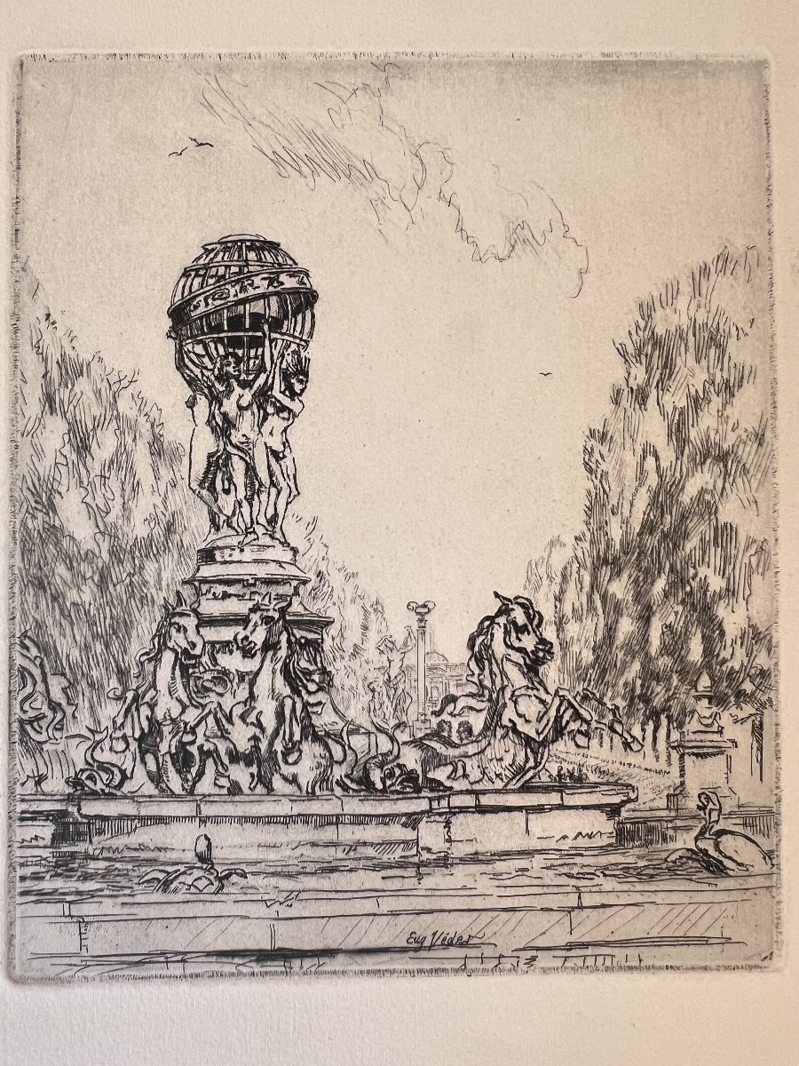 Eugène VÉDER - La Fontaine de l'Observatoire (Paris) - eau-forte-photo-3