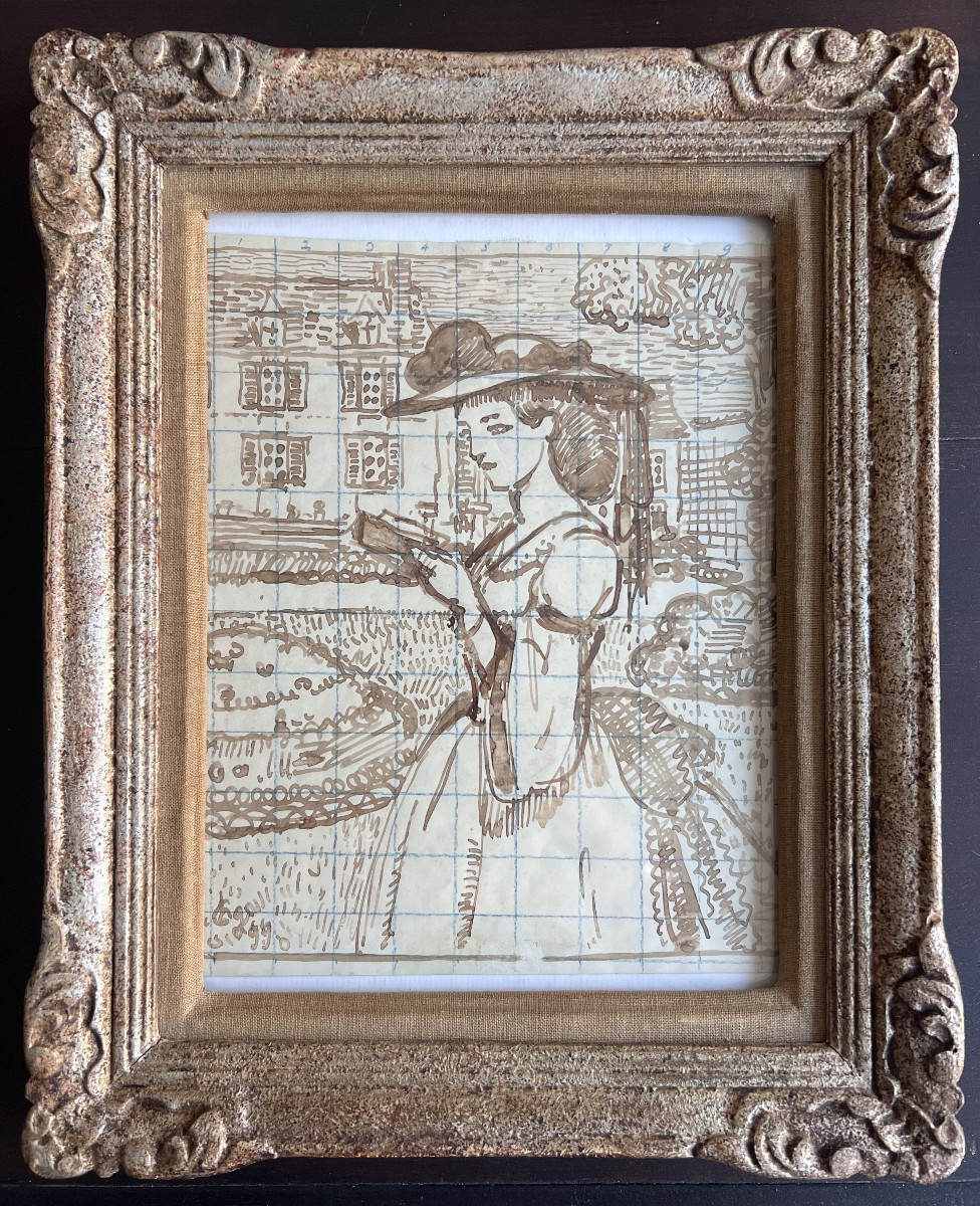 Charles Guerin - Reading In The Park - Drawing