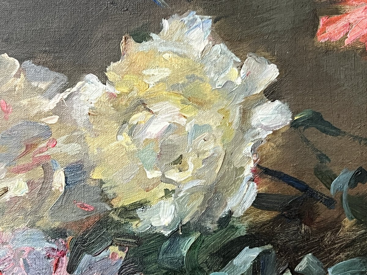 Madeleine Lemaire - Bouquet Of Carnations - Oil On Canvas-photo-2