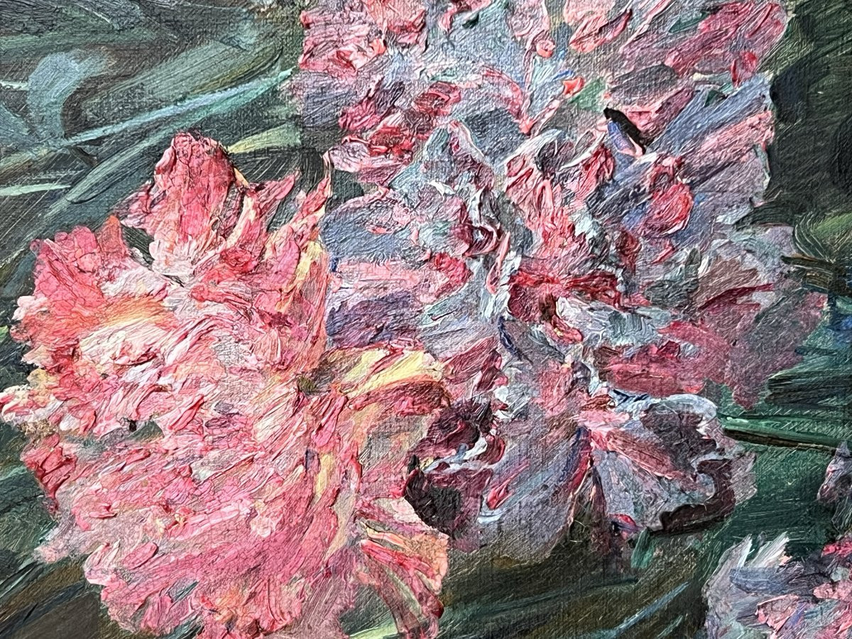 Madeleine Lemaire - Bouquet Of Carnations - Oil On Canvas-photo-3