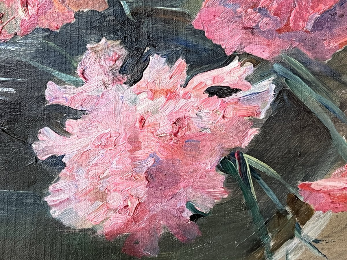 Madeleine Lemaire - Bouquet Of Carnations - Oil On Canvas-photo-4