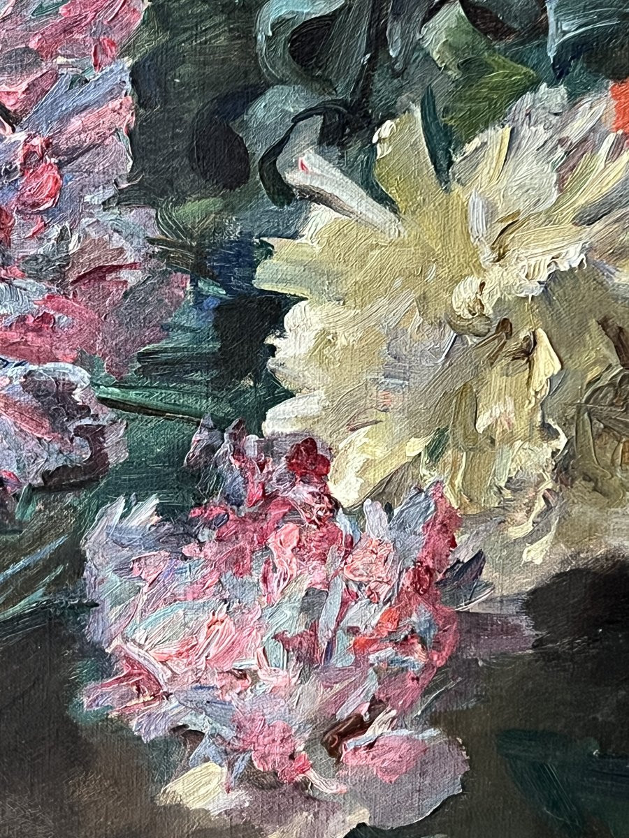 Madeleine Lemaire - Bouquet Of Carnations - Oil On Canvas-photo-1