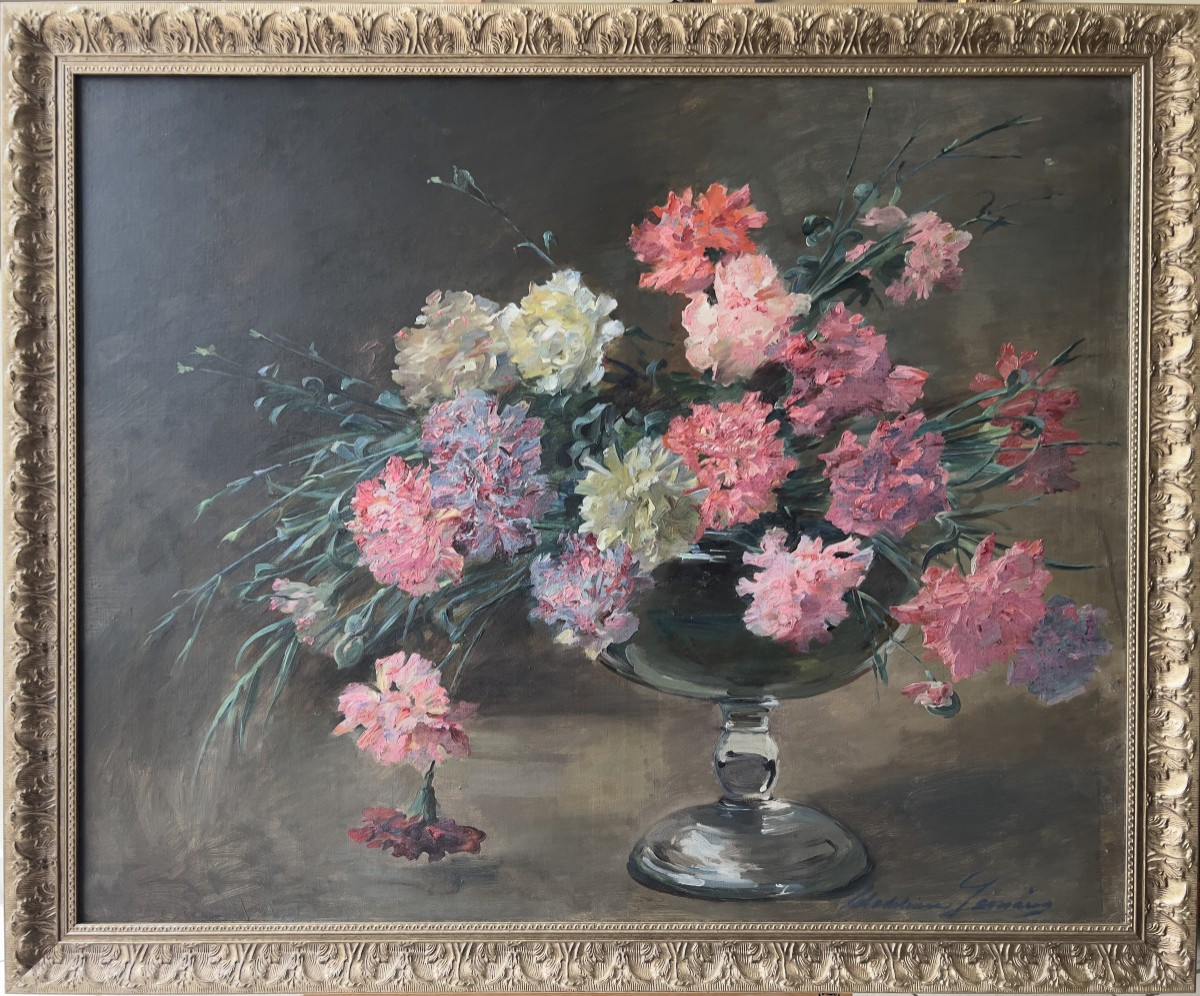 Madeleine Lemaire - Bouquet Of Carnations - Oil On Canvas