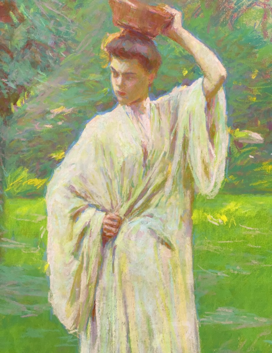 Maurice ELIOT - Jeune femme dans un parc - Pastel-photo-3
