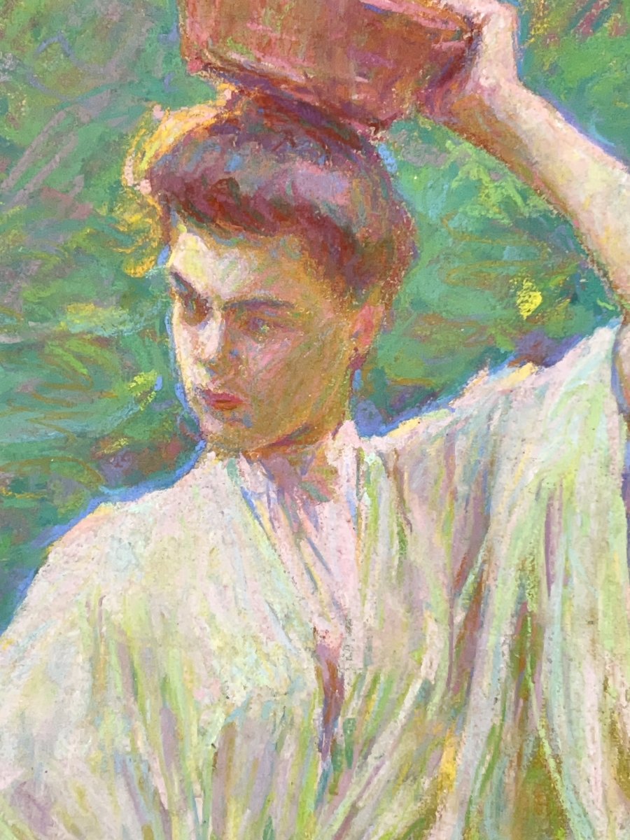 Maurice ELIOT - Jeune femme dans un parc - Pastel-photo-4