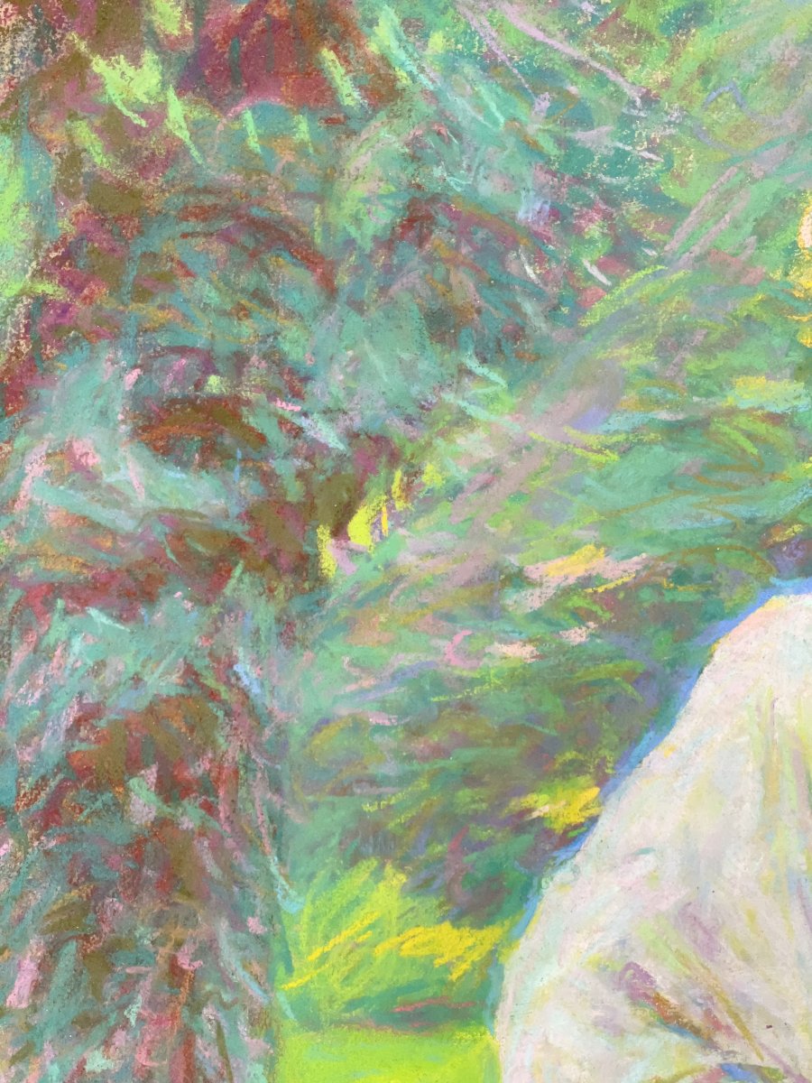 Maurice ELIOT - Jeune femme dans un parc - Pastel-photo-1