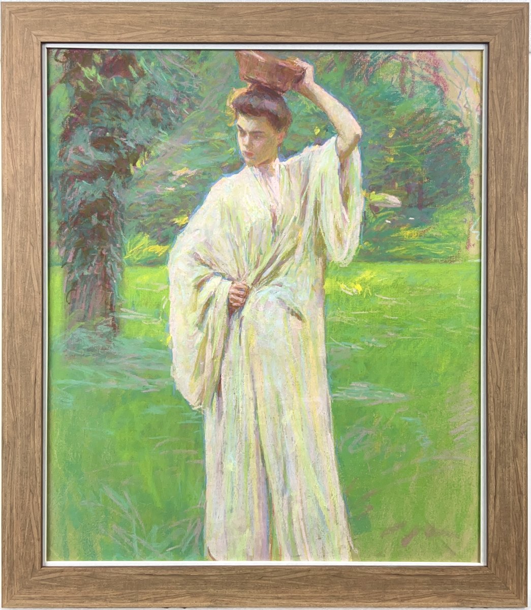 Maurice ELIOT - Jeune femme dans un parc - Pastel