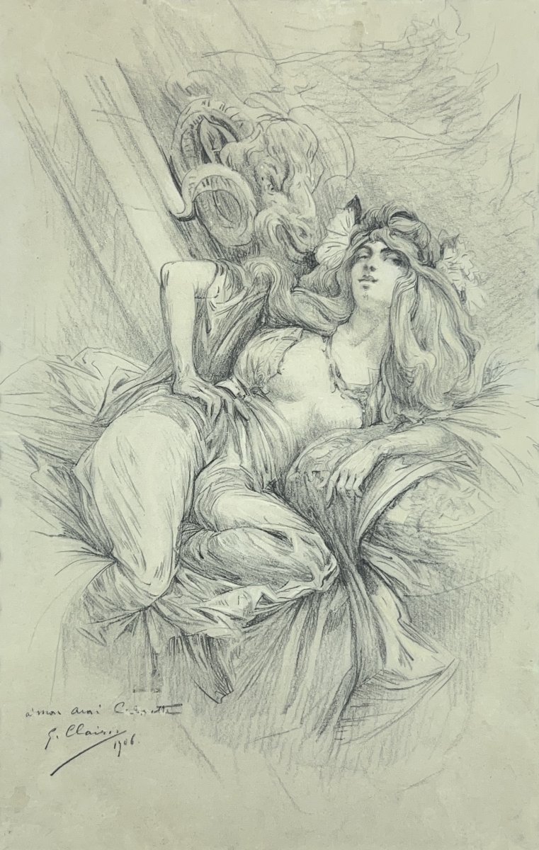Georges CLAIRIN - Figure féminine et tête de bélier - dessin-photo-2