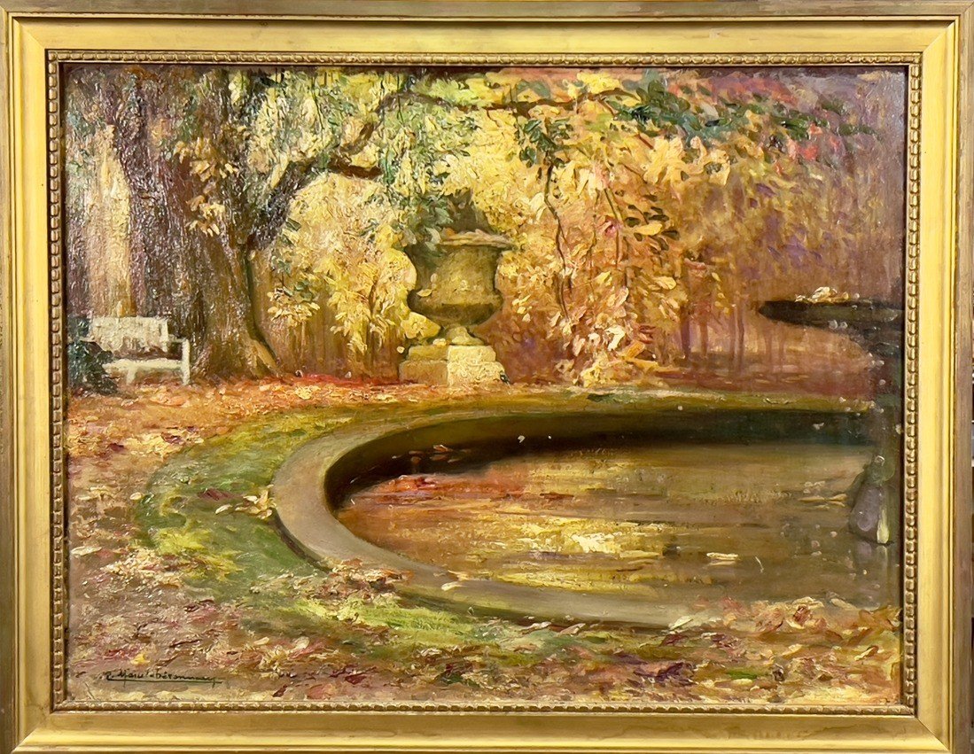 Pierre Marcel-Béronneau (1869-1937) - Le Bassin du parc en automne - Huile sur panneau-photo-2