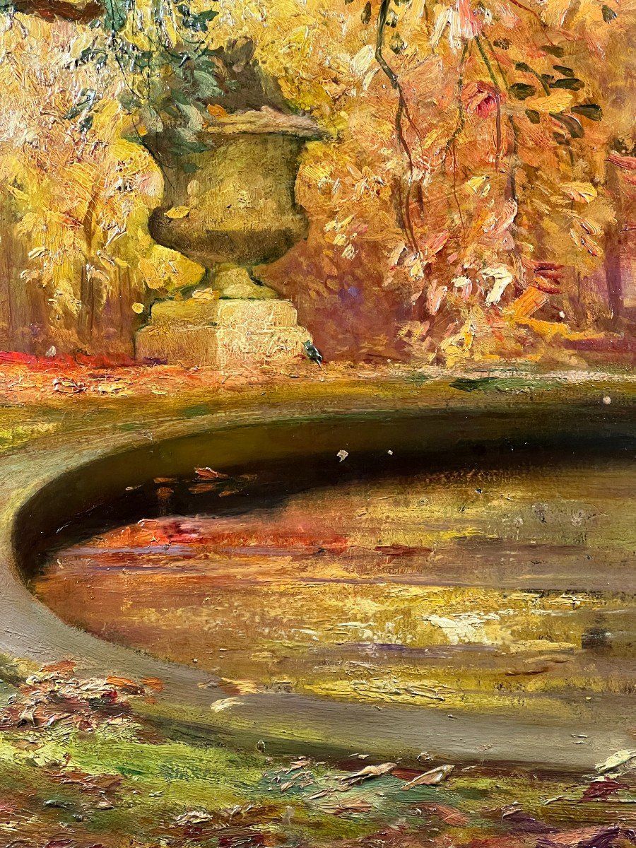 Pierre Marcel-Béronneau (1869-1937) - Le Bassin du parc en automne - Huile sur panneau-photo-2