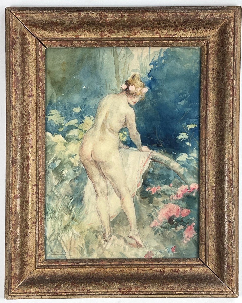 Antoine Calbet (1860-1942) - Naked Woman From The Back - Watercolor And Pencil On Paper-photo-2