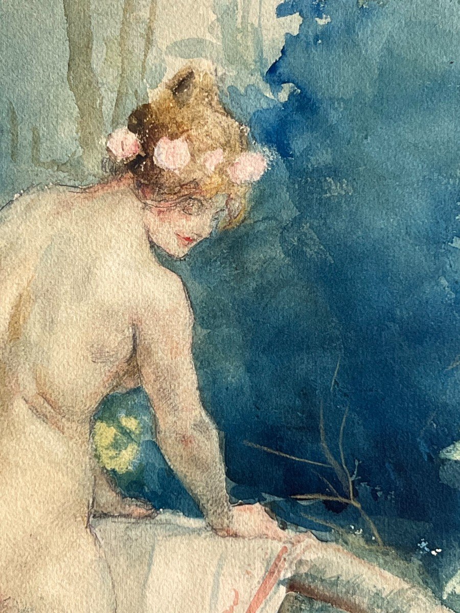 Antoine Calbet (1860-1942) - Naked Woman From The Back - Watercolor And Pencil On Paper-photo-3